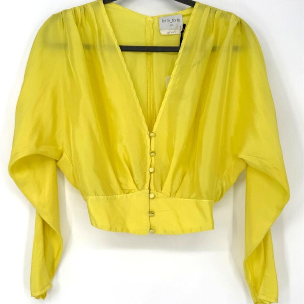 Forte Forte Yellow Silk Blouse Button Front Flowy Waisted 0 or Small Nwt $460